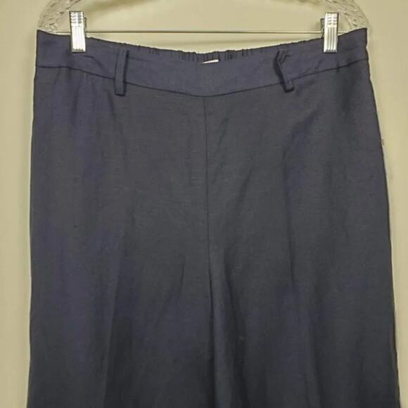 Bar III Linen Cropped Wide Leg Pants Navy Blue Women Size 12 Pull On NEW - Picture 3 of 9